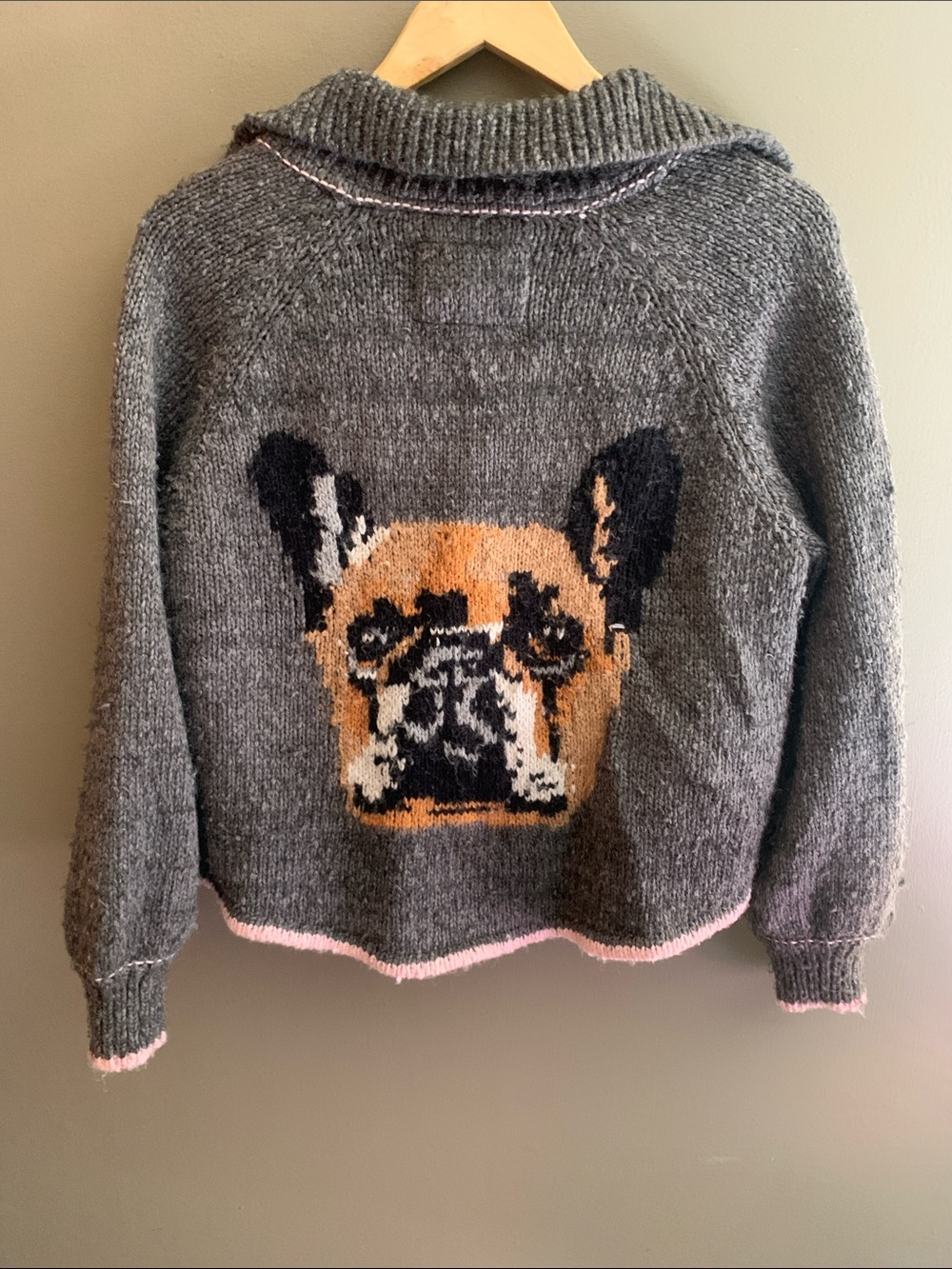 Pilcro Gray Sweater with French Bulldog